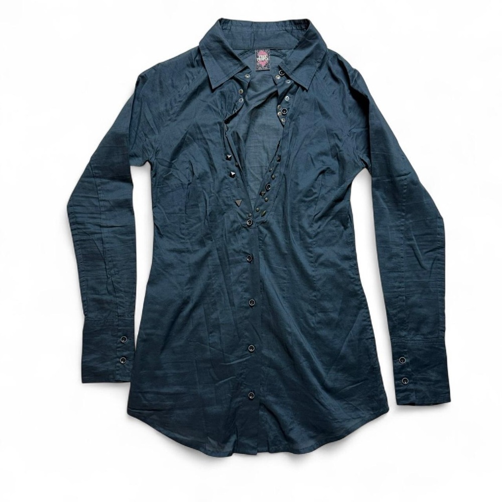 Free People Gray Long Sleeve Button Up lightweight Cotton Shirt Womens Size 0